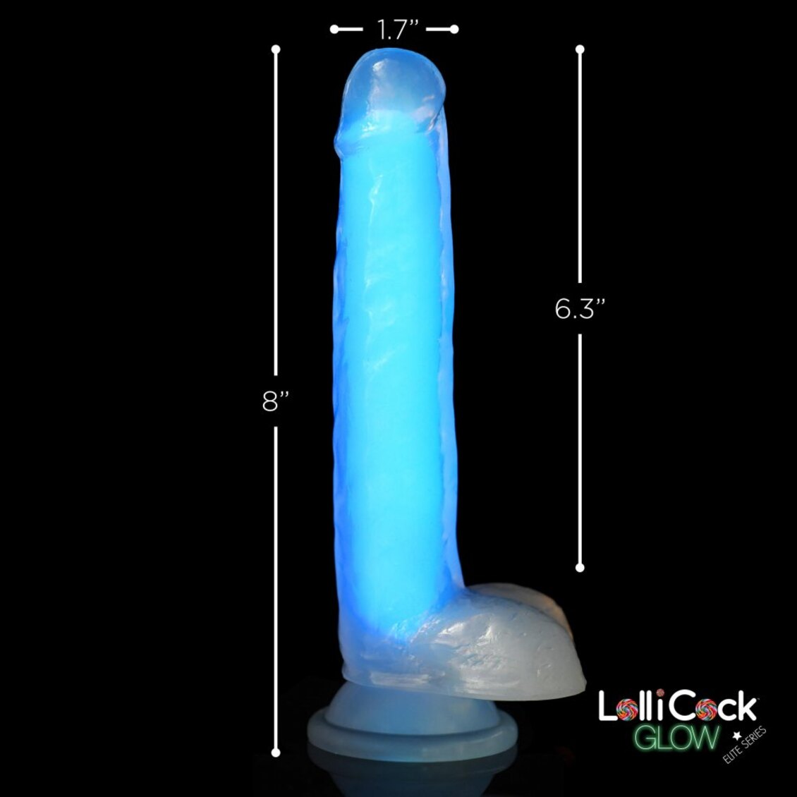 Curve Toys | LolliCock 7 inches Glow-In-The-Dark Silicone Dildo w Balls Blue