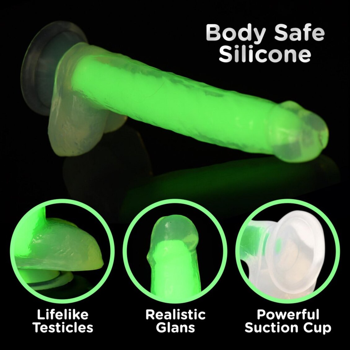 Curve Toys | LolliCock 7 inches Glow-In-The-Dark Silicone Dildo w Balls Green