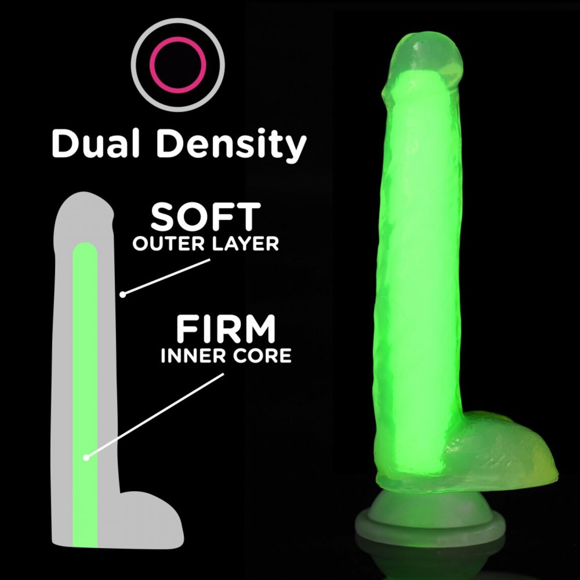 Curve Toys | LolliCock 7 inches Glow-In-The-Dark Silicone Dildo w Balls Green