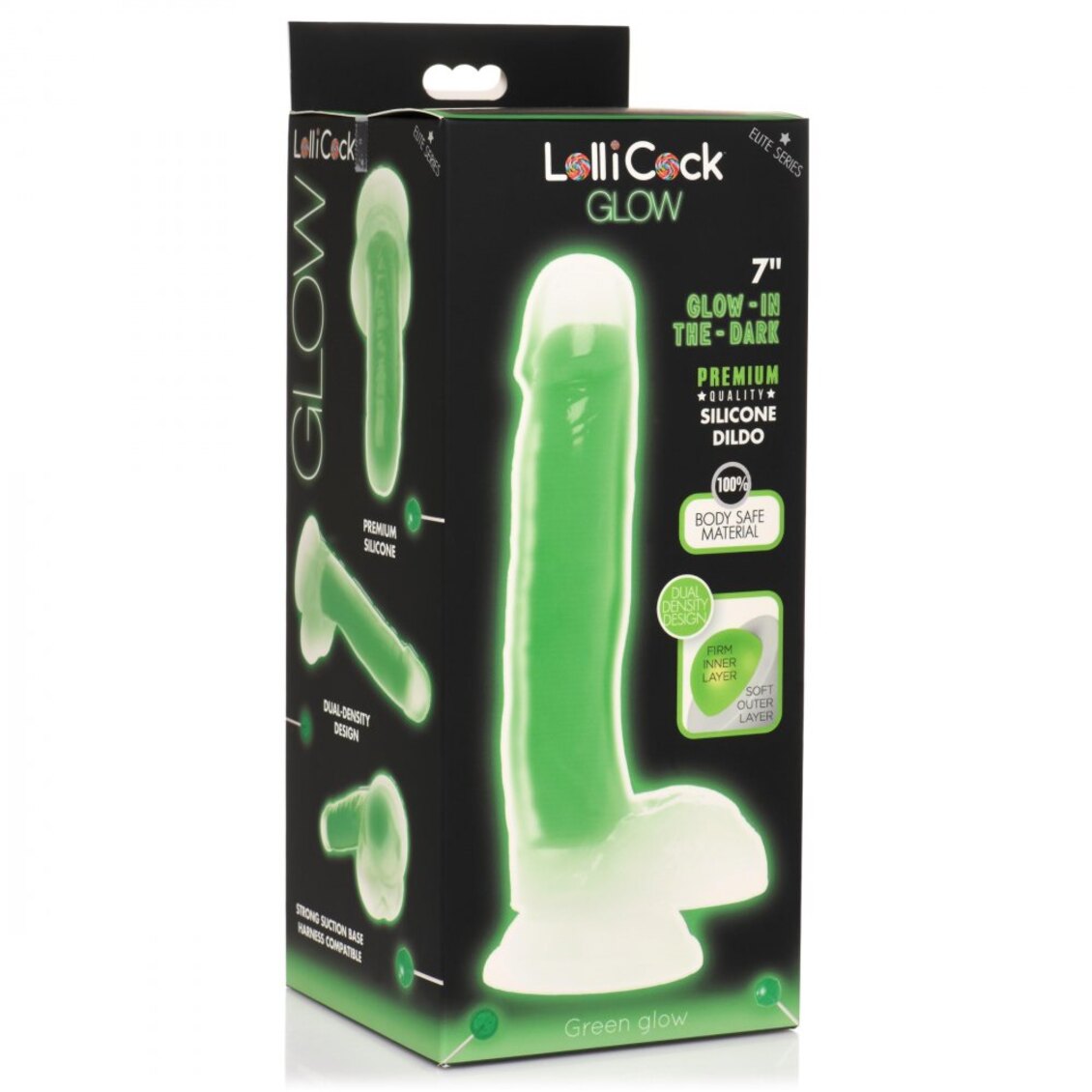 Curve Toys | LolliCock 7 inches Glow-In-The-Dark Silicone Dildo w Balls Green
