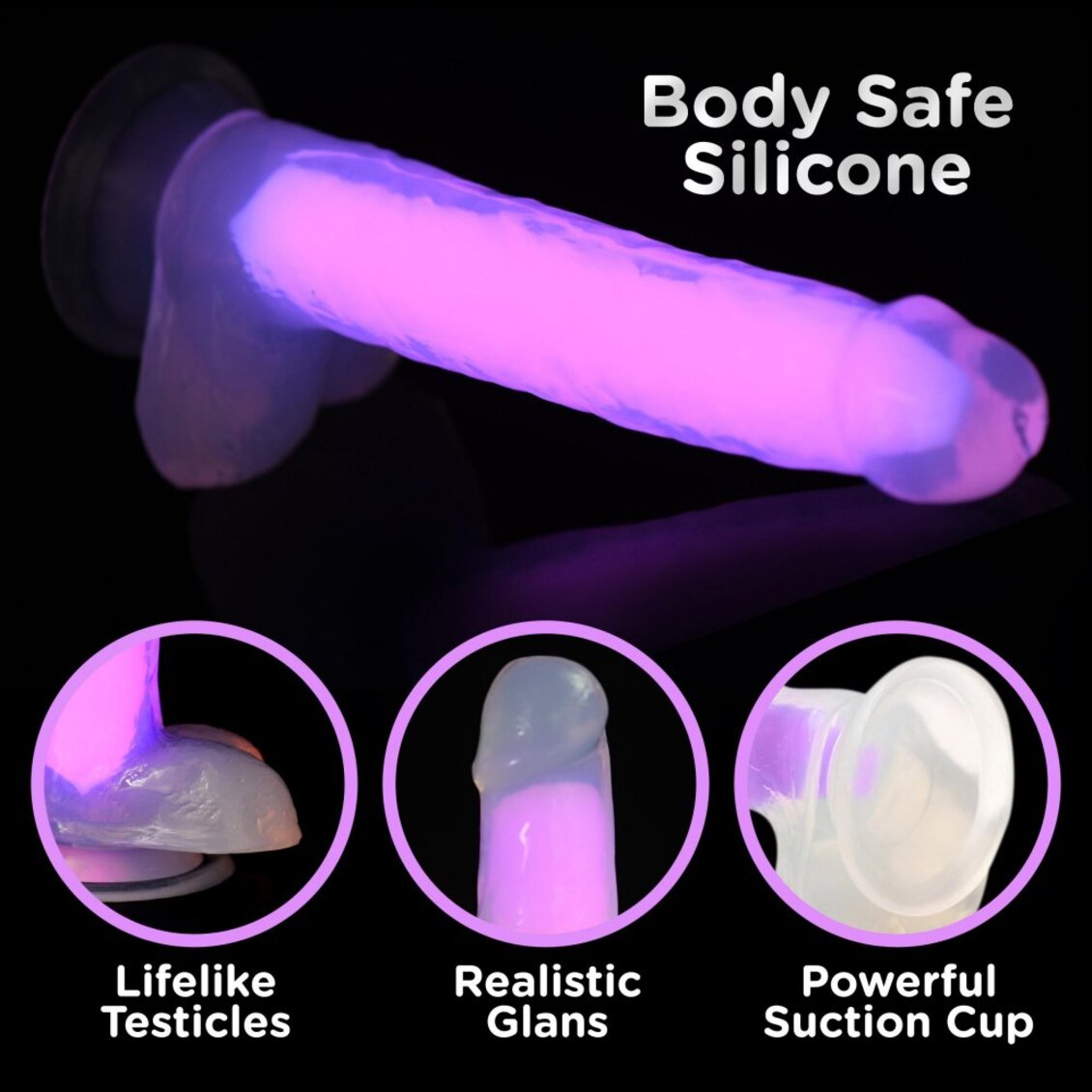 Curve Toys | LolliCock 7 inches Glow-In-The-Dark Silicone Dildo w Balls Pink