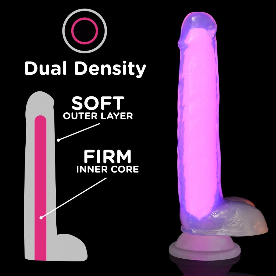 Curve Toys | LolliCock 7 inches Glow-In-The-Dark Silicone Dildo w Balls Pink