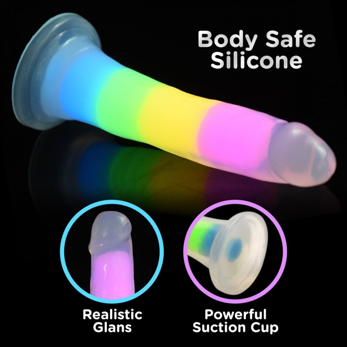 Curve Toys | Lollicock 7 Glow-in-the-Dark Rainbow Silicone Dildo
