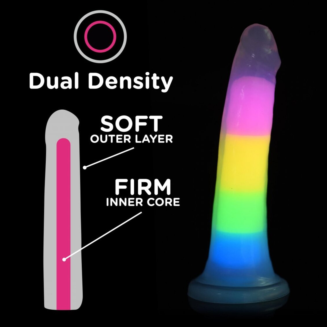 Curve Toys | Lollicock 7 Glow-in-the-Dark Rainbow Silicone Dildo