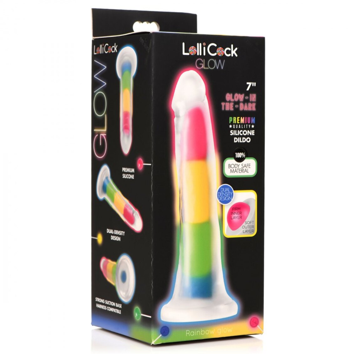 Curve Toys | Lollicock 7 Glow-in-the-Dark Rainbow Silicone Dildo