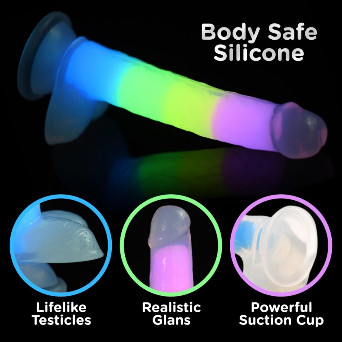 Curve Toys | Lollicock 7 Glow-in-the-Dark Rainbow Silicone Dildo w/ Balls