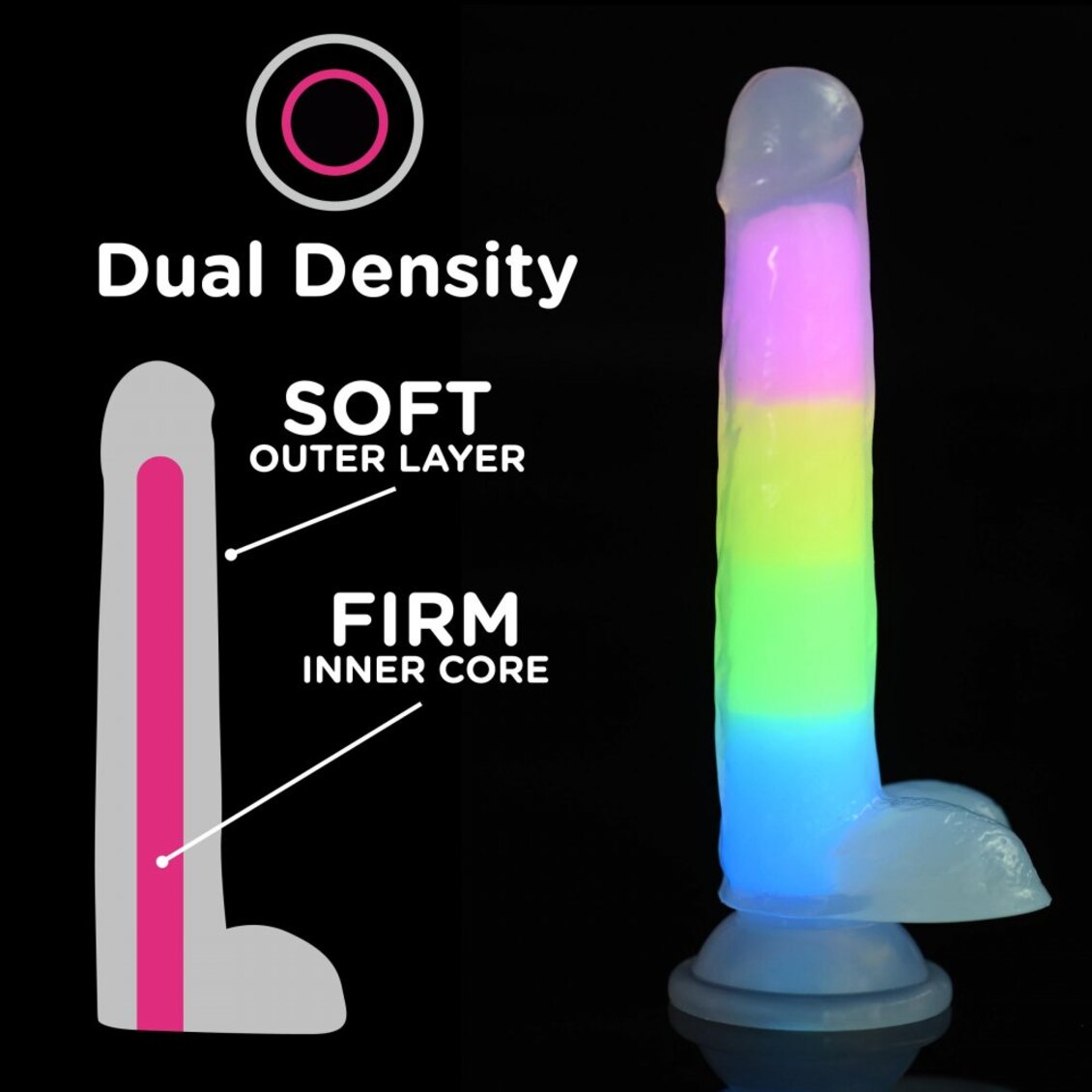 Curve Toys | Lollicock 7 Glow-in-the-Dark Rainbow Silicone Dildo w/ Balls