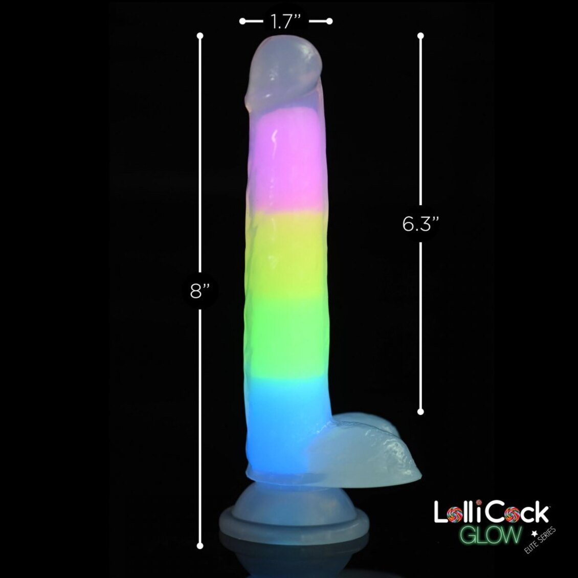 Curve Toys | Lollicock 7 Glow-in-the-Dark Rainbow Silicone Dildo w/ Balls