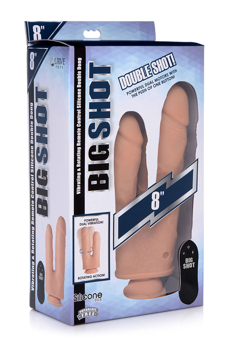Big Shot 8 Inch Double Shot 10X With Turbo Mode Silicone Vibrating Rotating Remote Control Double Dong > Dildos > Double Dildos