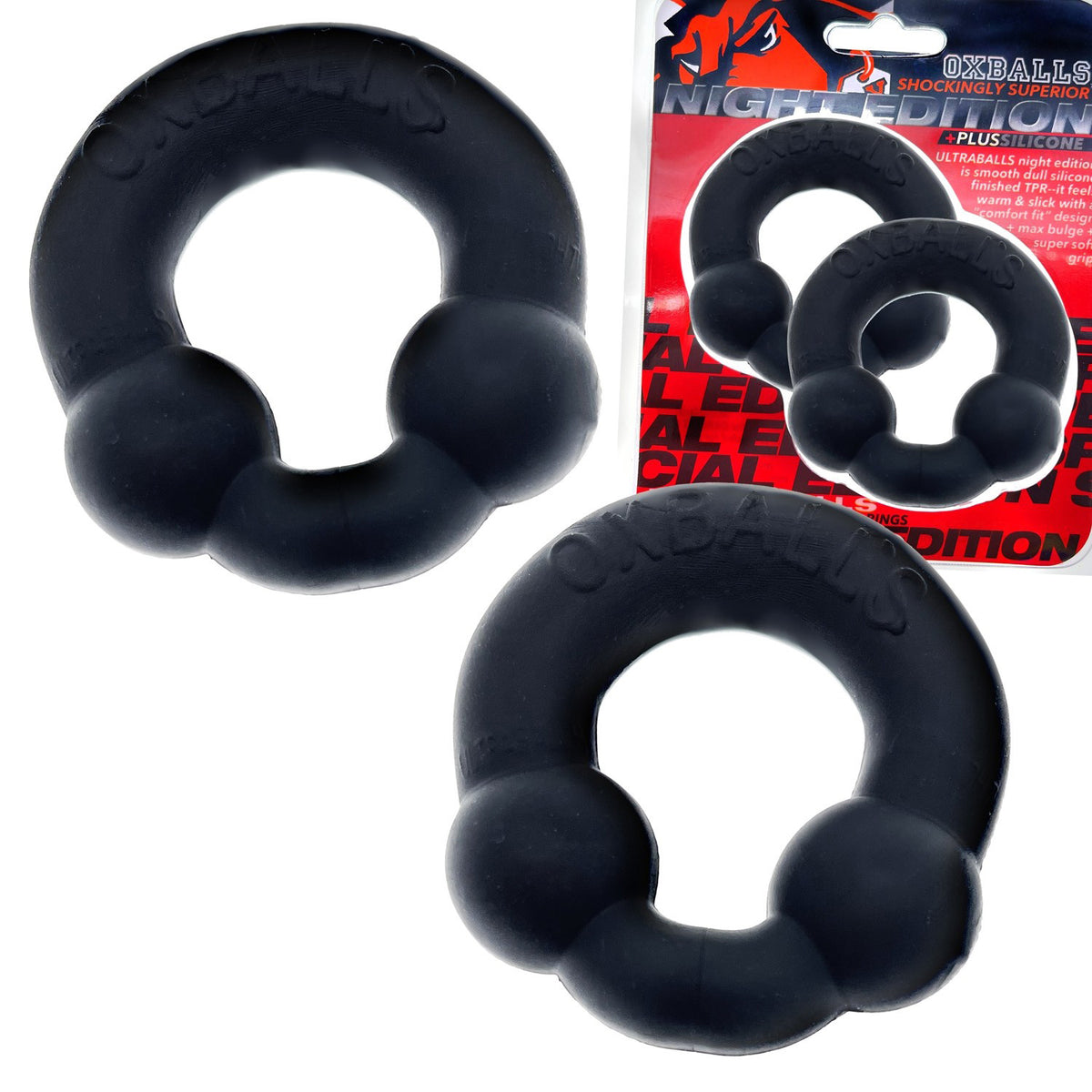 Ultraballs Cockring Night Edition Two Pack with Velvety Silicone Finish > Cock Ring > Sets