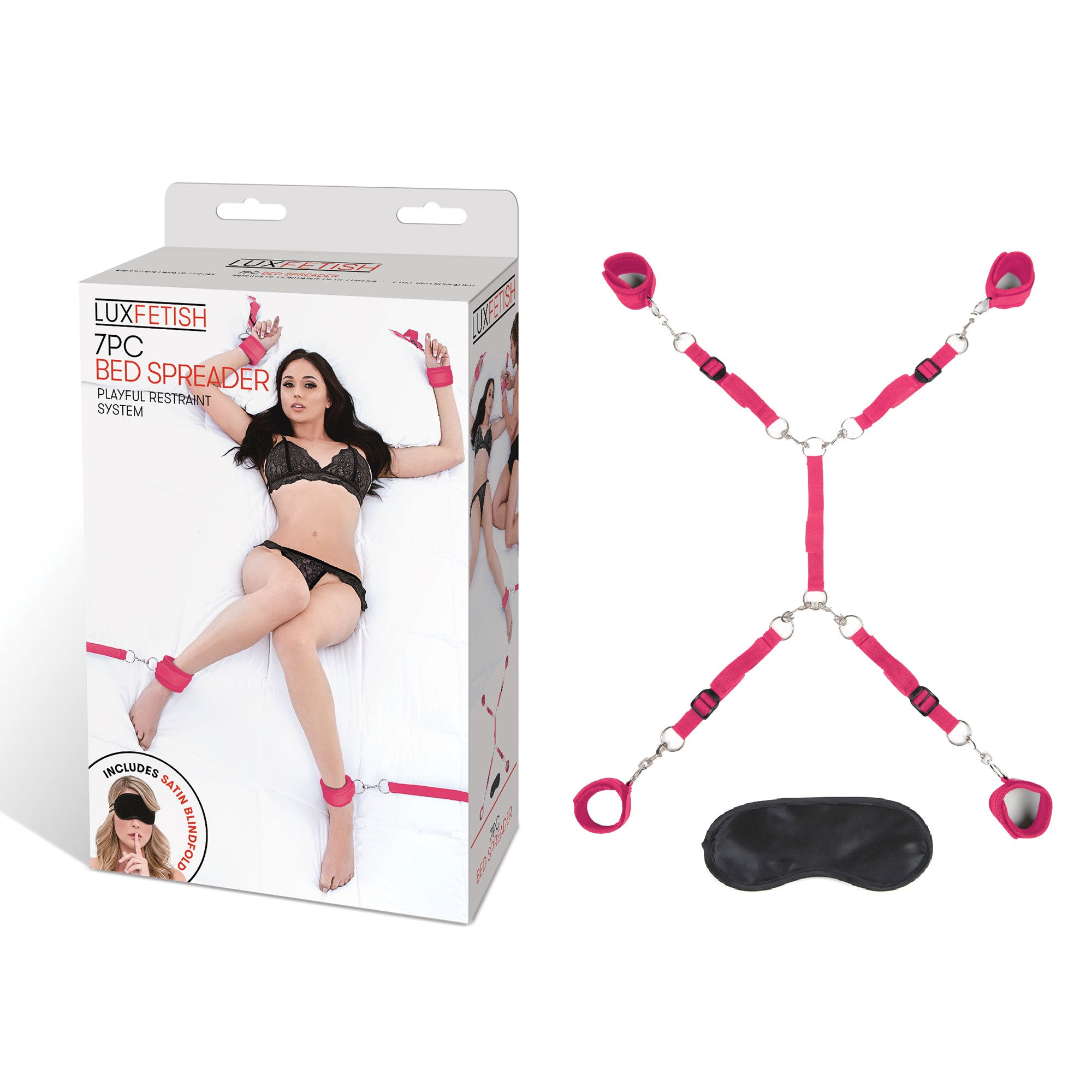 7-Piece Hot Pink Bed Spreader Bondage Set With Adjustable Cuffs > Bondage Gear > Restraints