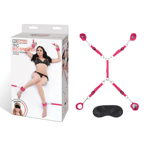 7-Piece Hot Pink Bed Spreader Bondage Set With Adjustable Cuffs > Bondage Gear > Restraints