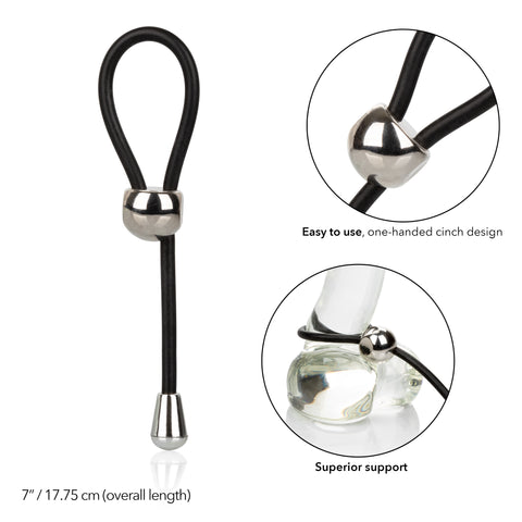 E-Z Cinch Silicone Lasso Adjustable Stretchy Pleasure Ring with Tightening Bead in Black COCK RINGS