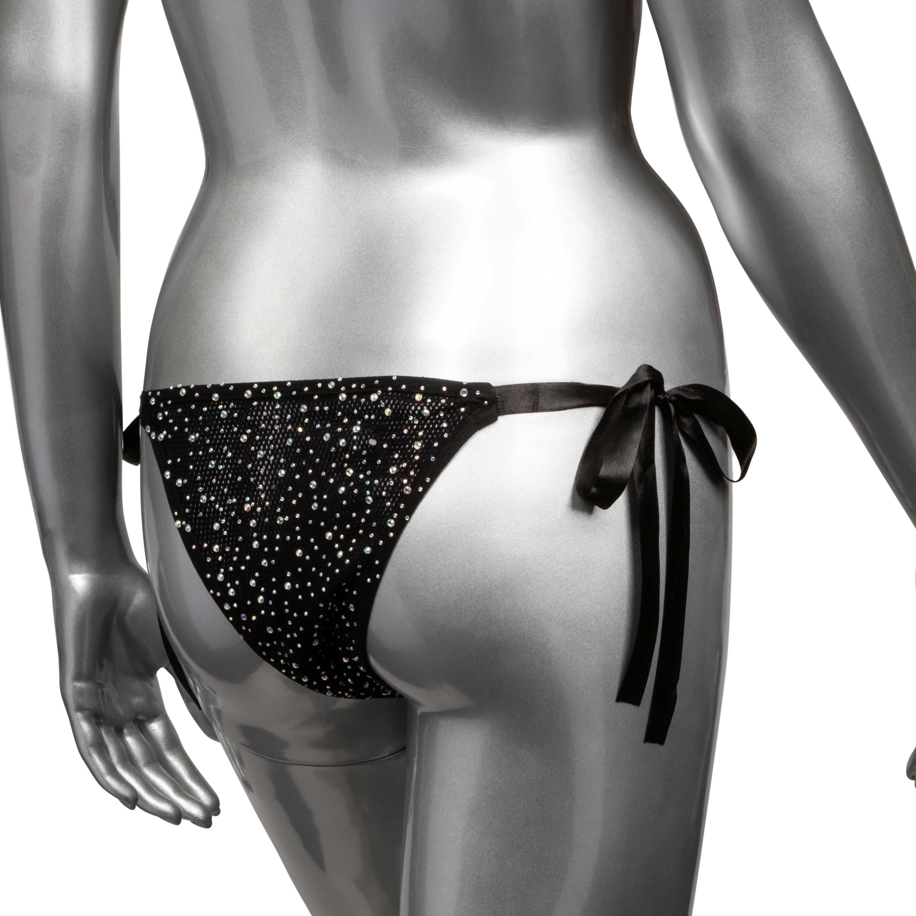 Radiance Side-Tie Panties Black Rhinestone Mesh with Satin Ties – One Size > Clothes > Panties