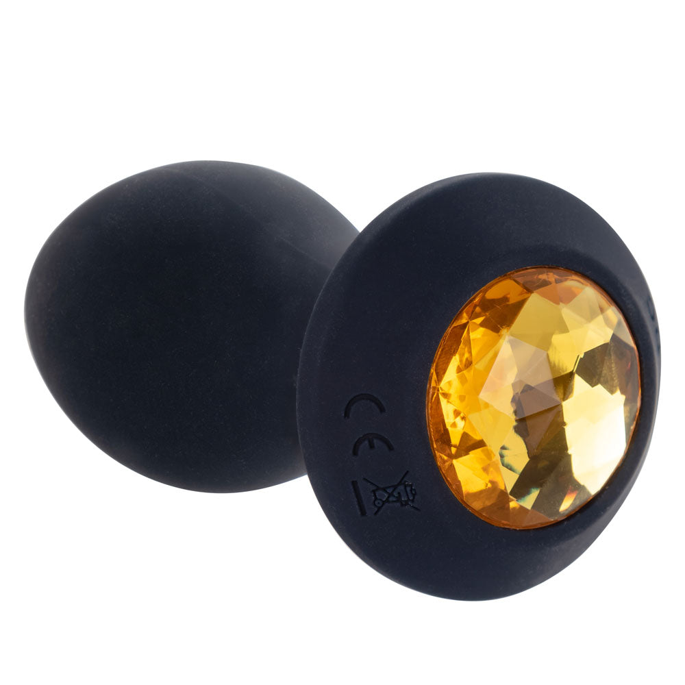 Naughty Bits Shake Your Ass Petite Black Vibrating Butt Plug with Gemstone Button Black > Anal Range > Jewel Butt Plugs