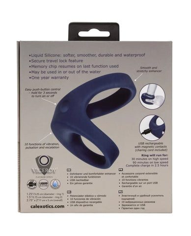 Viceroy Max Dual Ring Blue Liquid Silicone 2.75in x 2in with 10 Vibration Functions Rechargeable Default Title > Cock Ring > Sling