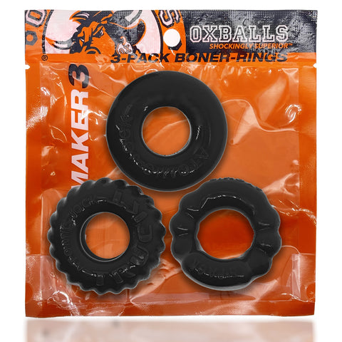 Bonemaker Three Piece Cockring Set Black COCK RING Set