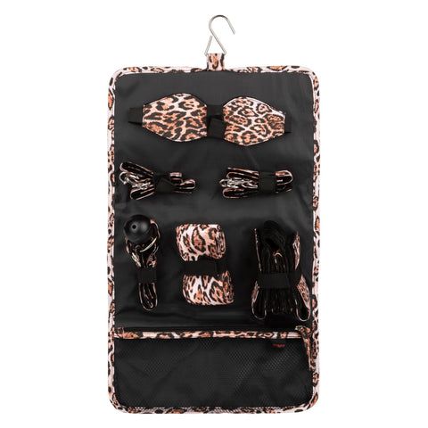 Unleashed Surrender Set Animal Print 8-Piece Travel-Ready Kink Kit with Adjustable Cuffs, Eye Mask, Ball Gag, Spreader Bar, and Roll-Up Case > Bondage Gear > Bondage Kits