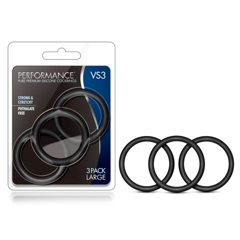 Performance VS3 Large Silicone Cockrings - Set of 3 Black COCK RING Set