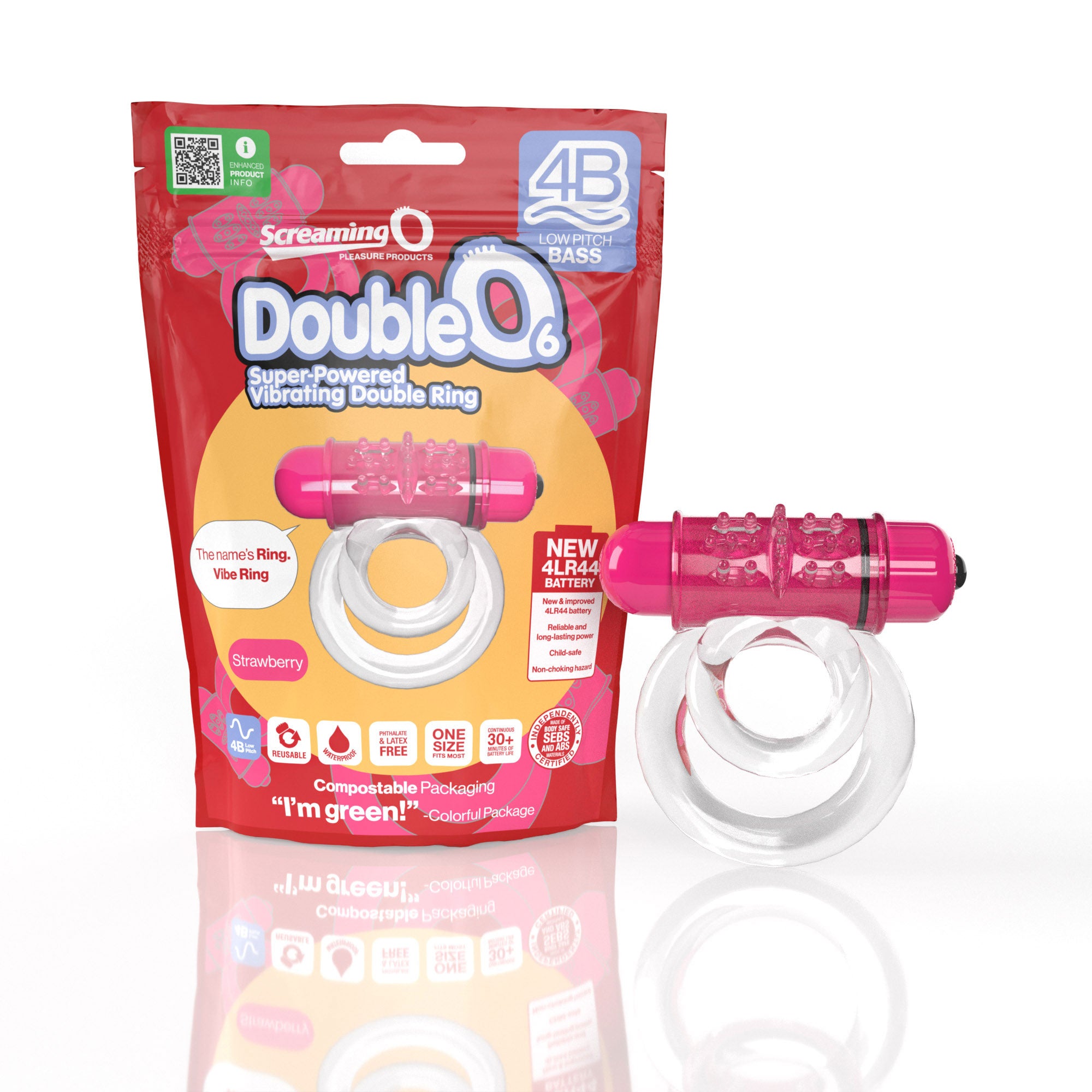 Double O 6 4B Low Pitch Bass (Strawberry) > Cock Ring > Vibrating