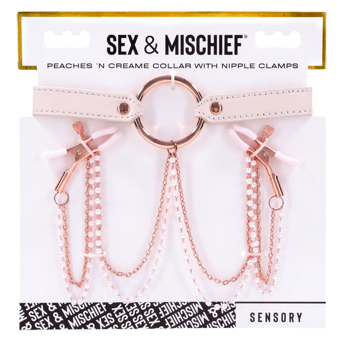 Sex & Mischief Peaches n CreaMe Collar with Nipple Clamps 35-44.5 cm > Sex Toys > Nipple Clips