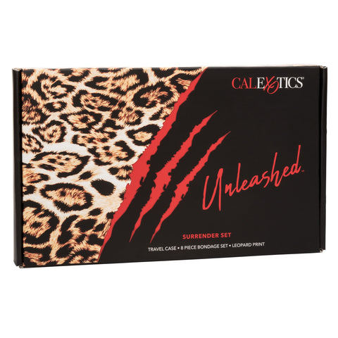 Unleashed Surrender Set Animal Print 8-Piece Travel-Ready Kink Kit with Adjustable Cuffs, Eye Mask, Ball Gag, Spreader Bar, and Roll-Up Case > Bondage Gear > Bondage Kits