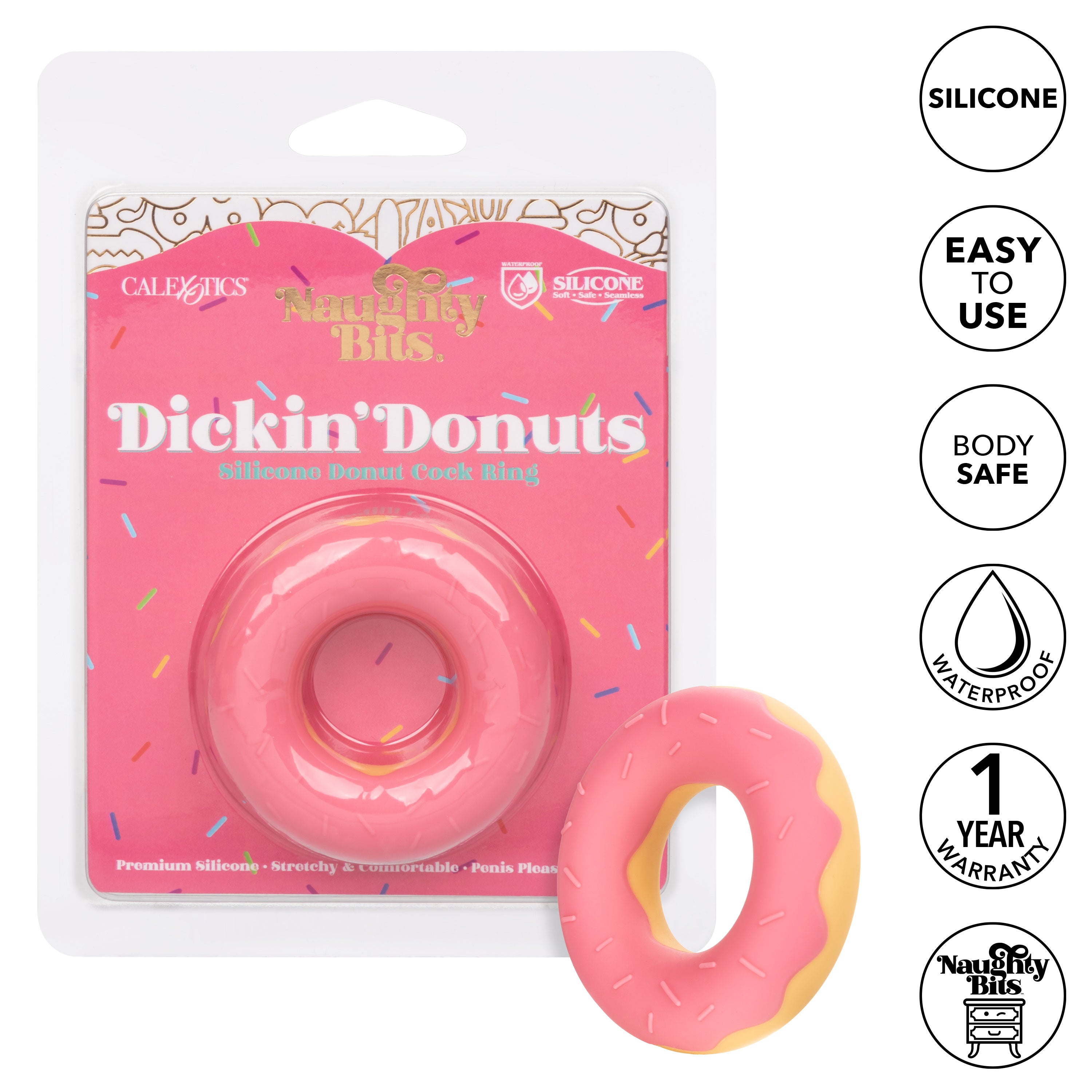 Naughty Bits Dickin Donuts Pink Silicone Donut Cock Ring Premium Stretchy Penis Enhancer COCK RINGS
