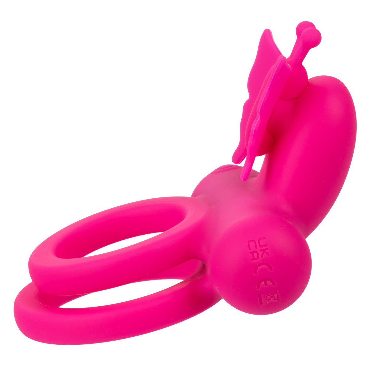 CalExotics Silicone Pink Butterfly Dual Ring with 12 Vibration Functions and Waterproof Design > Cock Ring > Vibrating
