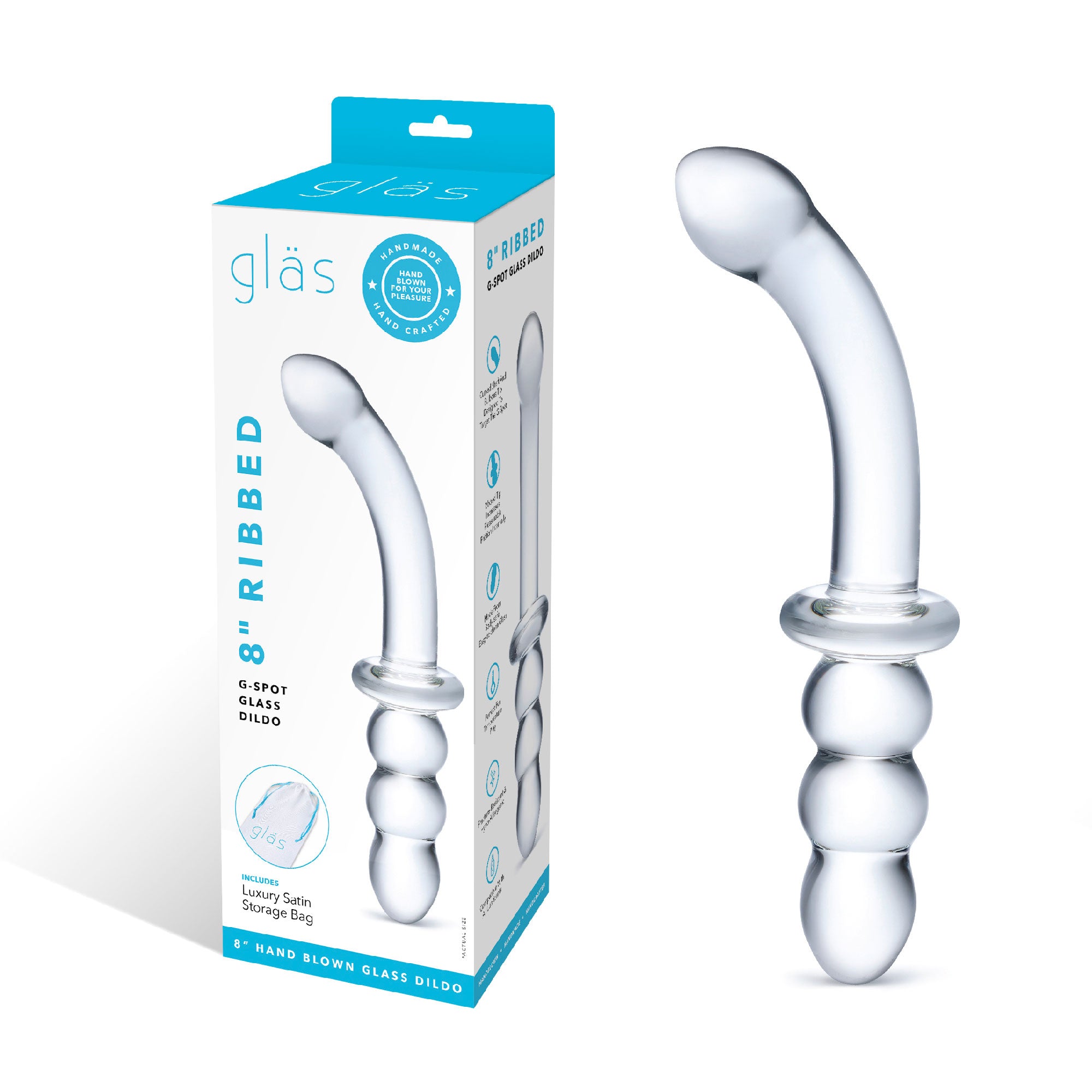 Glas 8 Inch Ribbed G-Spot Double-Ended Glass Dildo > Glass > Dildos