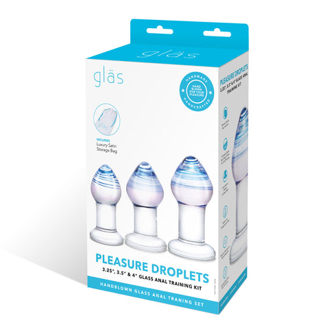 Glas Pleasure Droplets (Blue and White Swirl) – 3-Piece Glass Anal Training Kit > Glass > Toys