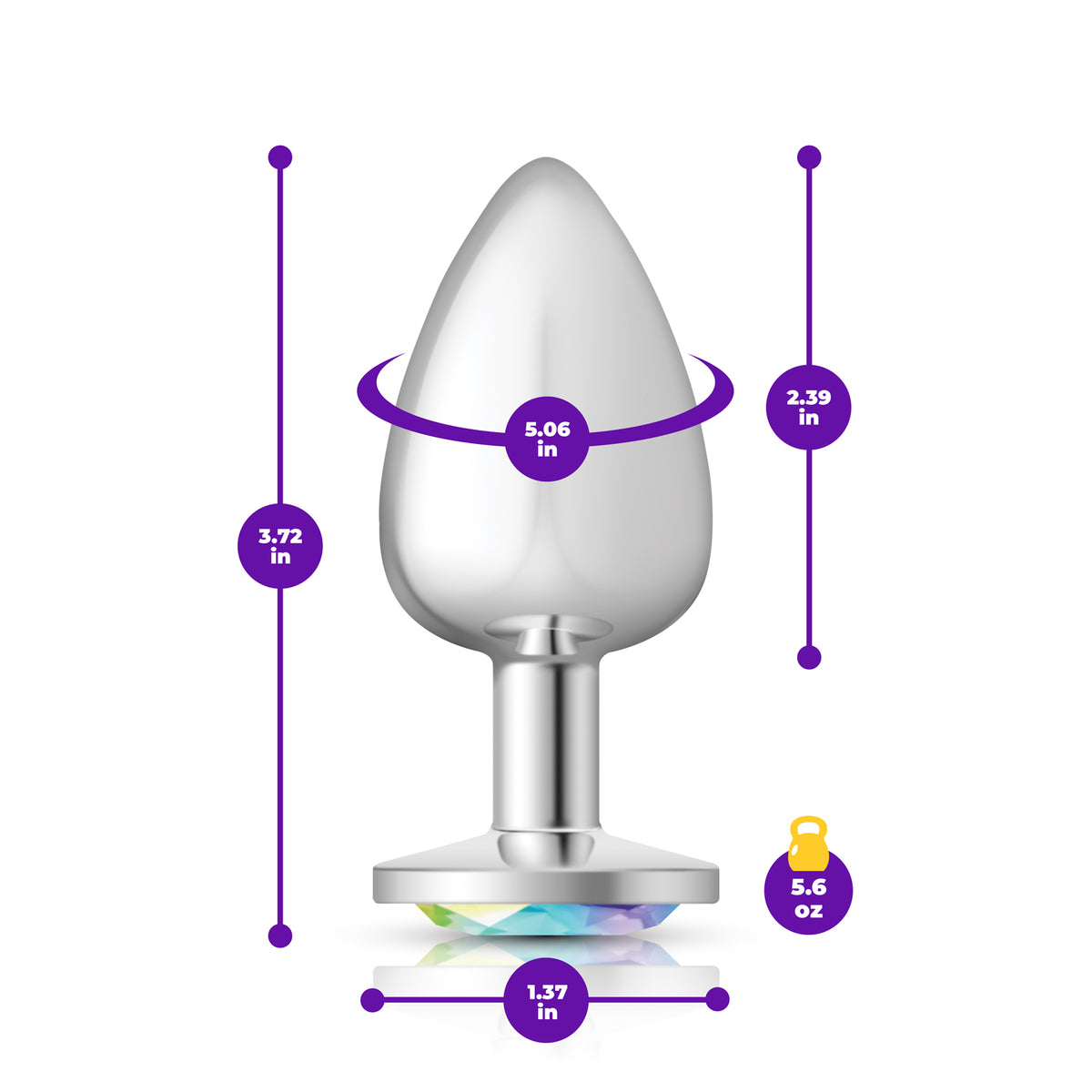 Cheeky Charms Silver Round Butt Plug with Clear Iridescent Jewel Large (9.12cm) > Anal Range > Jewel Butt Plugs