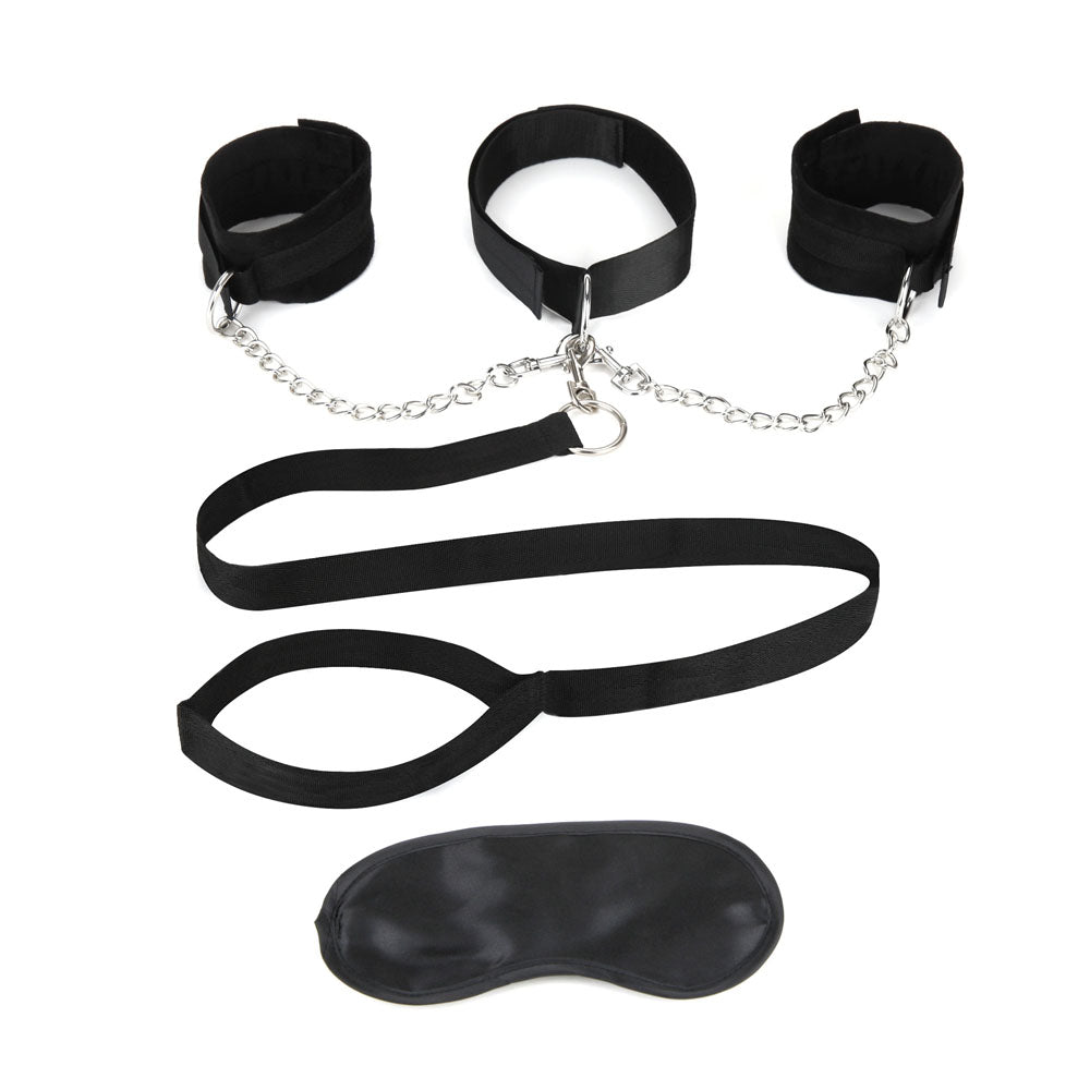 Lux Fetish Collar Cuffs and Leash Set with Removable Soft Plush Lined Cuffs and Adjustable Collar in Black > Bondage Gear > Restraints