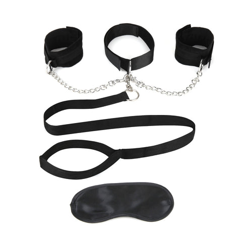 Lux Fetish Collar Cuffs and Leash Set with Removable Soft Plush Lined Cuffs and Adjustable Collar in Black > Bondage Gear > Restraints