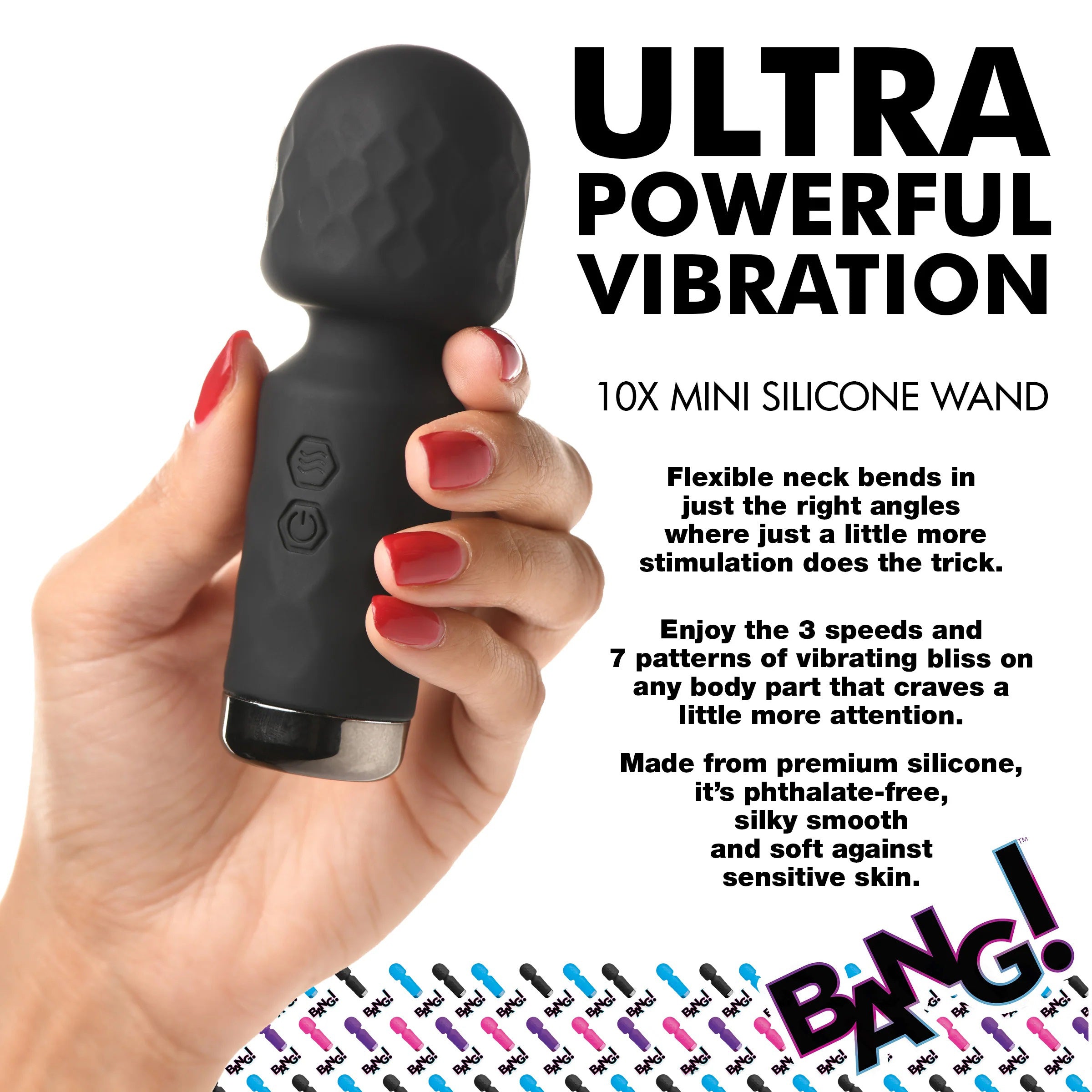 Bang 10X Mini Silicone Wand Black - Compact and Powerful Vibrator > Sex Toys > Mini Massagers