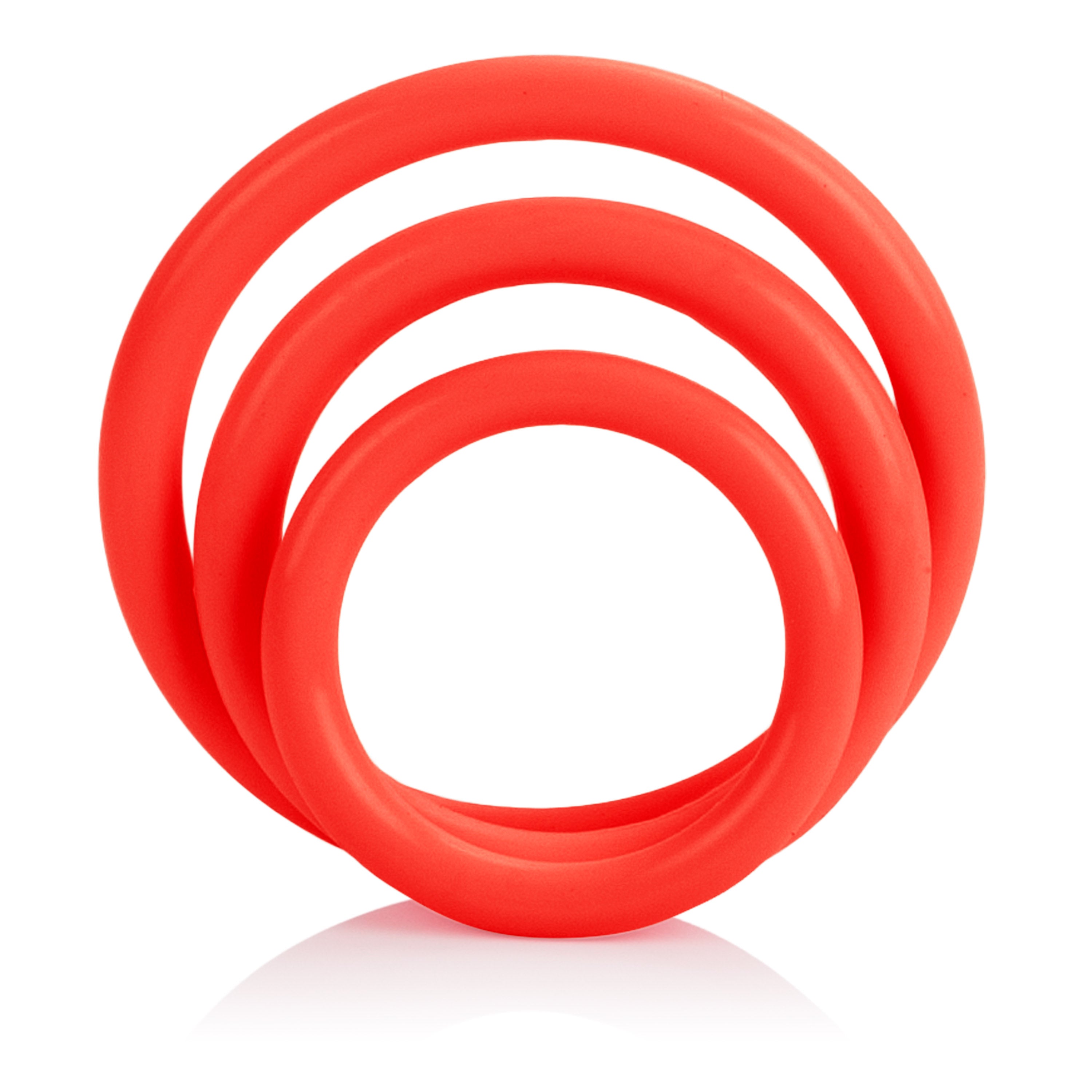 CalExotics Tri-Rings Red – Flexible Multi-Size Stamina Enhancer COCK RING Set