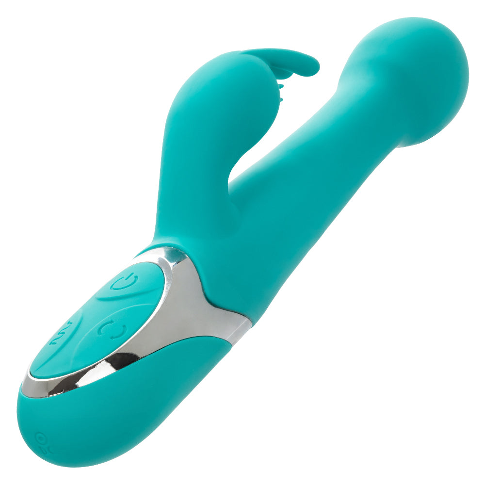 CalExotics Enchanted Oscillate Teal with Thrusting and Rotating, 12 Vibration Functions, Rechargeable, Waterproof Silicone, 8.5 Inches > Vibrators > Ladies > Rabbit Main image