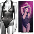 Radiance Deep V Black Rhinestone Mesh Body Suit One Size > Clothes > Bodies and Playsuits