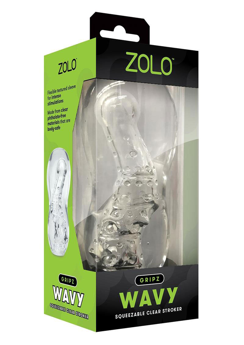 Zolo Gripz Wavy Clear – Squeezable Stroker > Sex Toys For Men > Masturbators > Manual