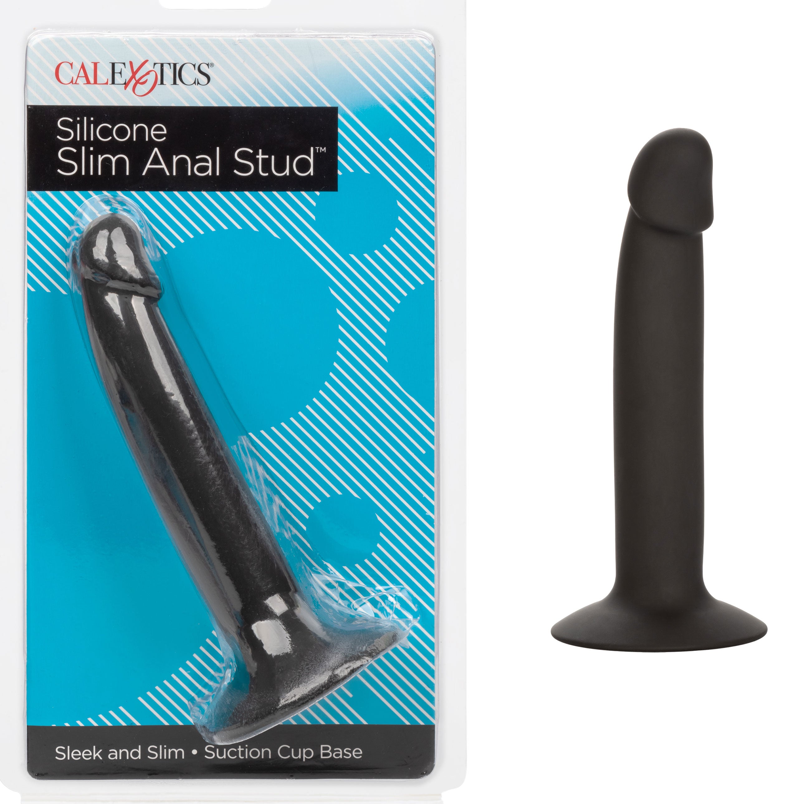 CalExotics Silicone Slim Anal Stud Black Slim Shaft with Suction Cup Base > Anal Range > Butt Plugs