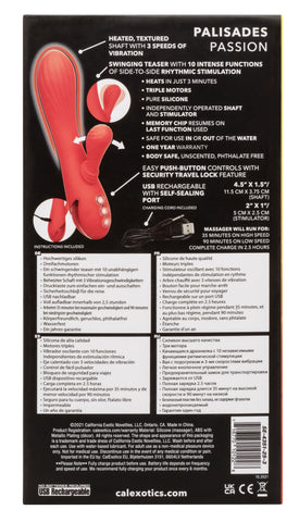 California Dreaming Palisades Passion Red Silicone Heated Massager with Swinging Teaser and Triple Motor Vibrations > Vibrators > Ladies > Rabbit
