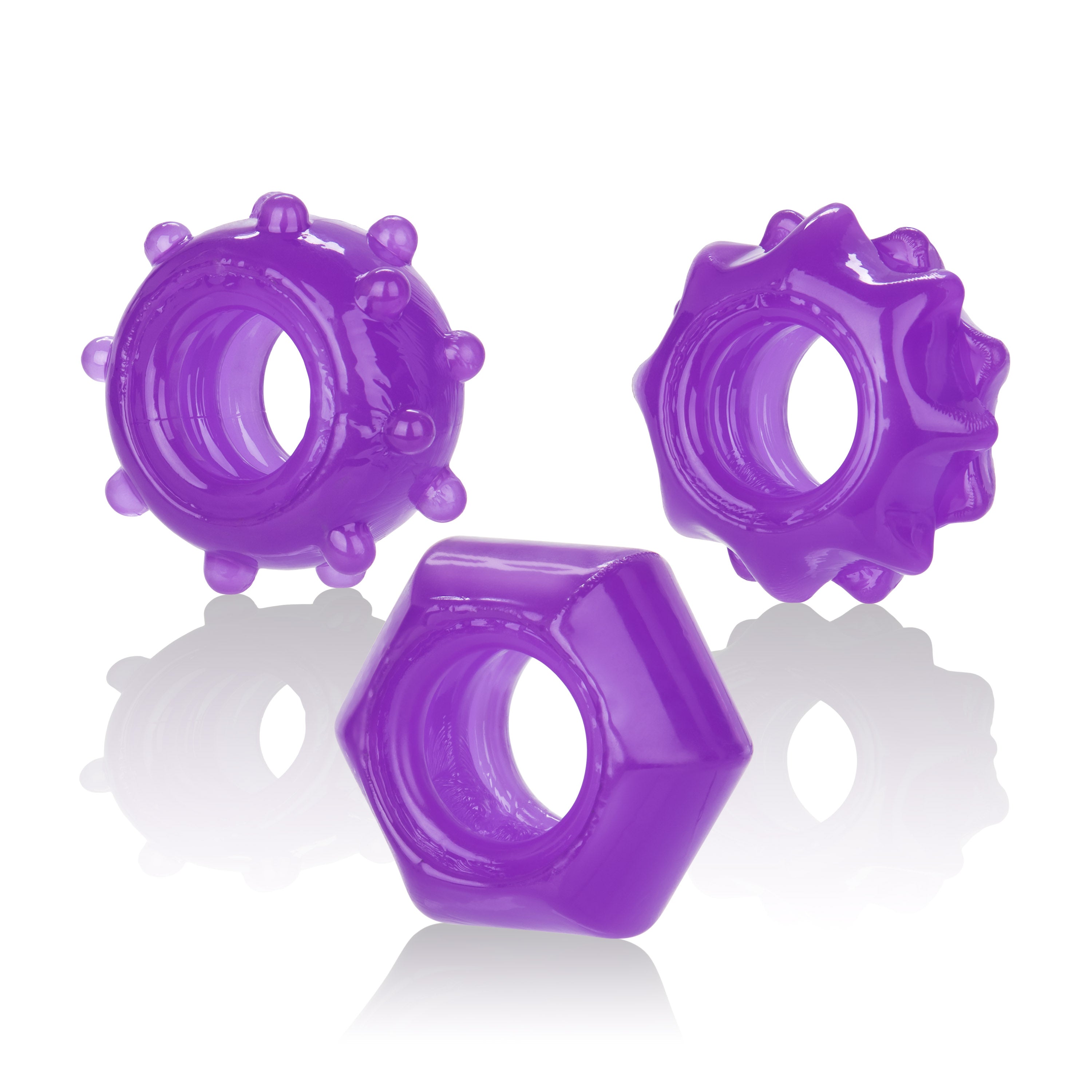 Reversible Ring Set Purple 3-Piece Stretchy Erection Enhancers with Textured Ridges and Grooves COCK RING Set