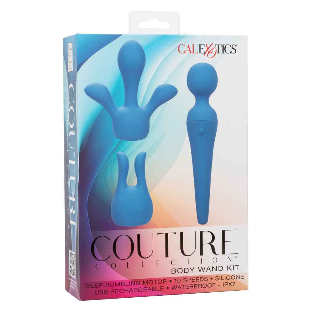 Couture Collection™ Body Wand Kit Blue Silicone Waterproof with Dual and Triple Teaser Attachments > Sex Toys > Massage Wands