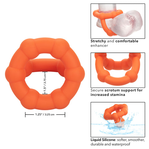 Alpha Liquid Silicone All Star Ring Orange Ultra Stretchy Dual Ring with Beaded Accents and Built-In Scrotum Support COCK RINGS