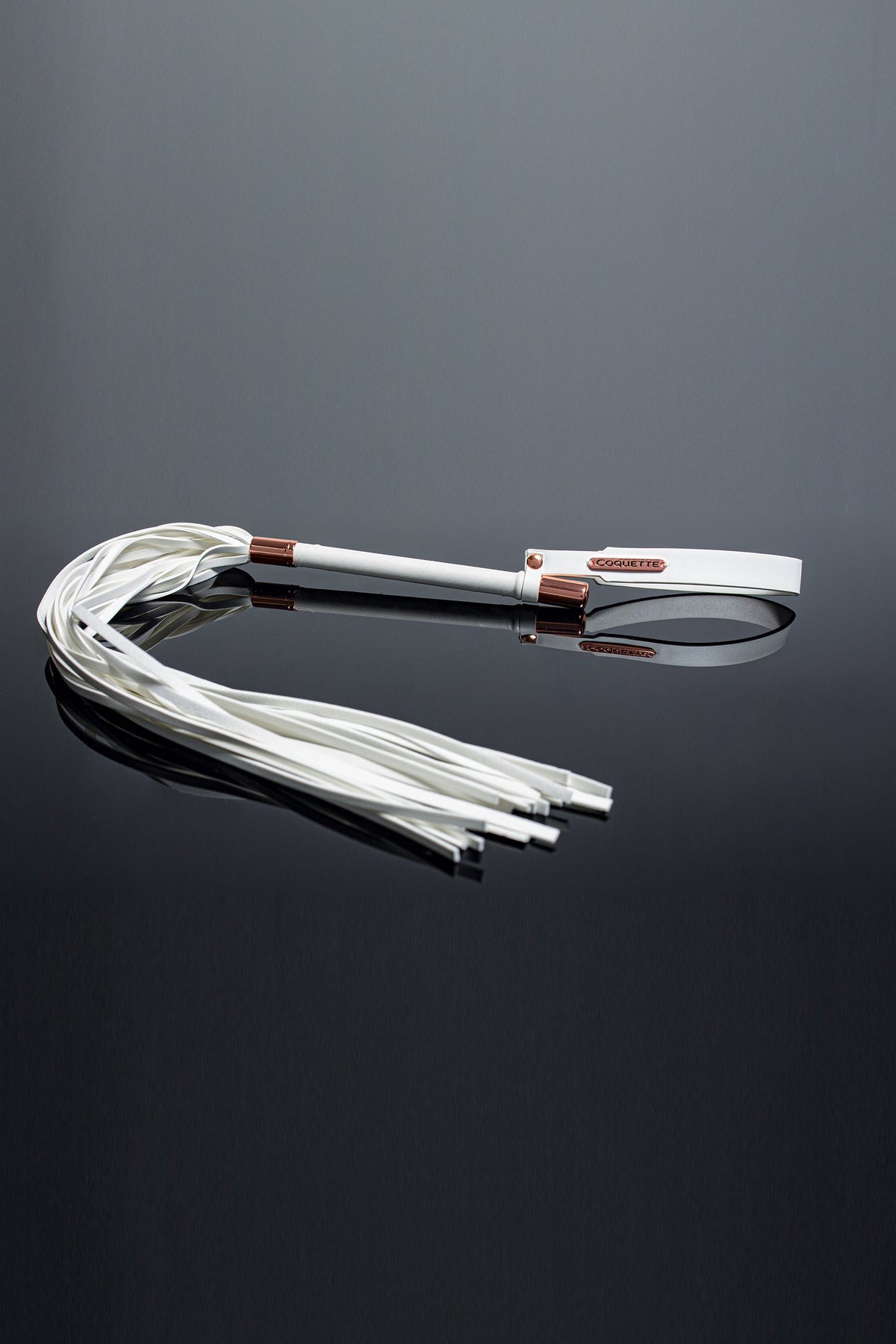 Coquette Whip White Vegan Leather Whip with 7 Inch Matte Handle and 5 Inch Tails > Bondage Gear > Whips & Floggers
