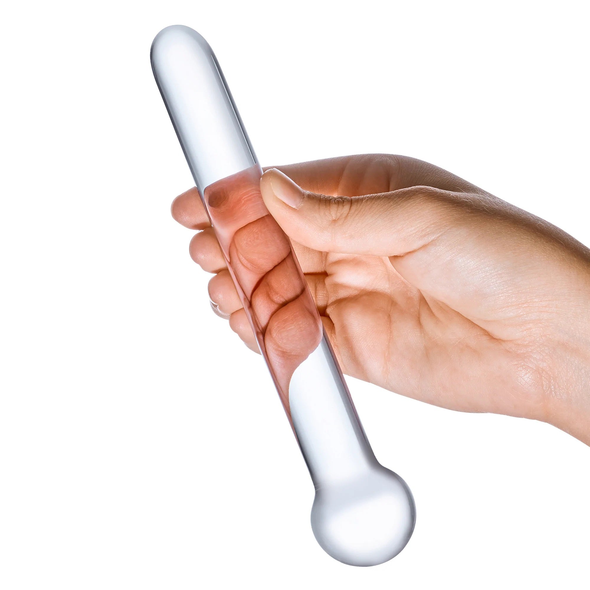 Glas 7 Inch Straight Clear Glass Dildo with Bulbous Handle and Luxury Satin Storage Bag > Glass > Dildos