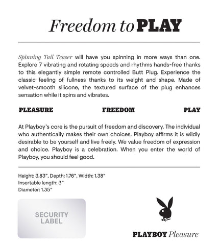 Playboy Pleasure SPINNING TAIL TEASER Remote Butt Plug > Anal Range > Vibrating Butt Plugs