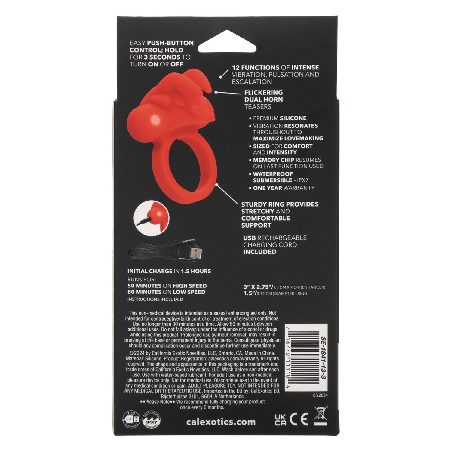 Silicone The Matador Red Waterproof Couples Enhancer Ring with 12 Intense Functions and Charging > Cock Ring > Vibrating
