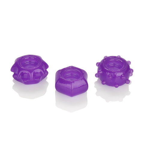 Reversible Ring Set Purple 3-Piece Stretchy Erection Enhancers with Textured Ridges and Grooves COCK RING Set