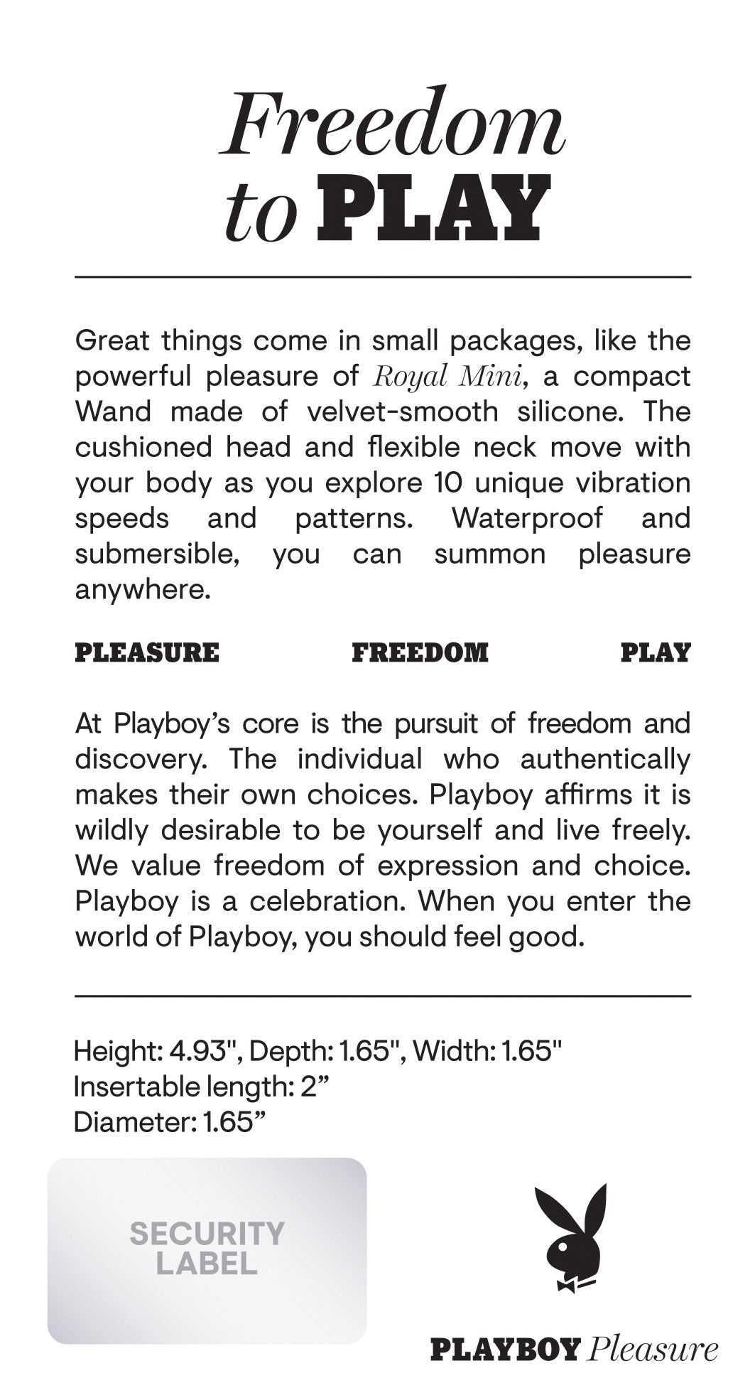 Playboy Pleasure ROYAL MINI Compact Wand Vibrator 10 Speeds > Sex Toys > Mini Massagers