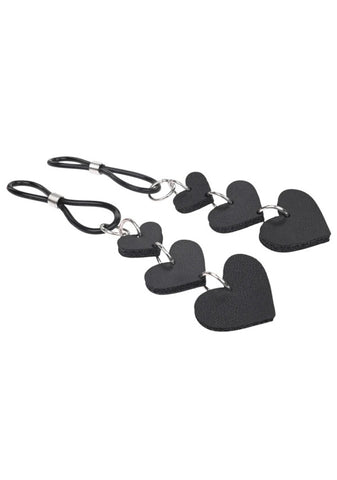 Heart Nipple Ties Black Faux Leather Sensual Adult Accessory Nipple Clamps